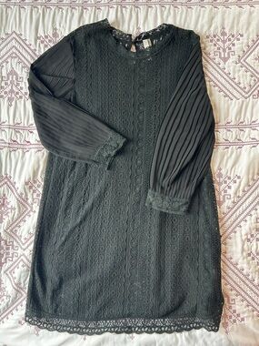 Miilla Clothing Black Lace Pleated Long-Sleeve Dress